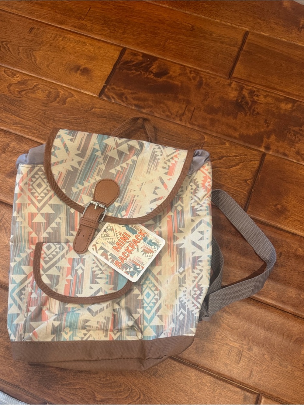 Tribal Print Canvas Backpack - Brown Accent